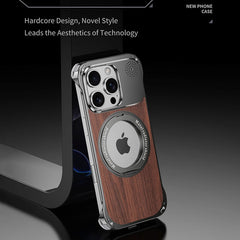 Walnut Wood Aluminum Alloy Frameless Shell  Magnetic Aromatherapy(Fragrance Release) Stand Case for iPhone 15 Series