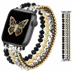 Crystal Pearl & Hematite Elastic Beaded Bracelet Watch Band