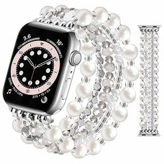 Crystal Pearl & Hematite Elastic Beaded Bracelet Watch Band