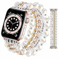 Crystal Pearl & Hematite Elastic Beaded Bracelet Watch Band