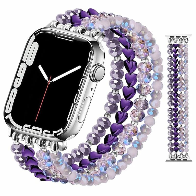 Crystal Pearl & Hematite Elastic Beaded Bracelet Watch Band