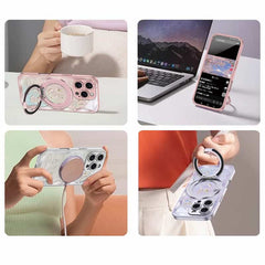 Rose Pink Wavy Shell Texture Rabbit Magsafe (Magnetic) Stand Phone Case for iPhone 14 Series