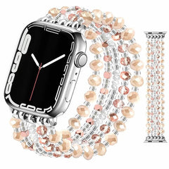 Crystal Pearl & Hematite Elastic Beaded Bracelet Watch Band