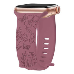 Engraved Pattern Silicone Watch Bands Straps with Butterfly Clasp
