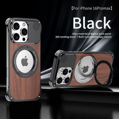Walnut Wood Aluminum Alloy Frameless Shell  Magnetic Aromatherapy(Fragrance Release) Stand Case for iPhone 15 Series
