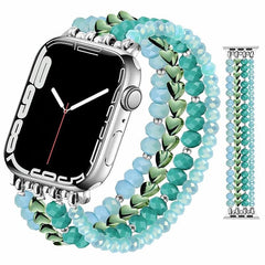 Crystal Pearl & Hematite Elastic Beaded Bracelet Watch Band