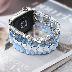 Crystal Pearl & Hematite Elastic Beaded Bracelet Watch Band