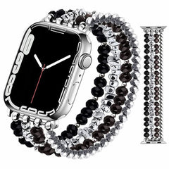 Crystal Pearl & Hematite Elastic Beaded Bracelet Watch Band