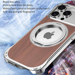 Walnut Wood Aluminum Alloy Frameless Shell  Magnetic Aromatherapy(Fragrance Release) Stand Case for iPhone 15 Series