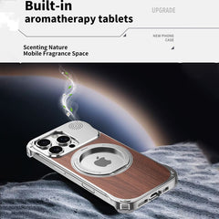 Walnut Wood Aluminum Alloy Frameless Shell  Magnetic Aromatherapy(Fragrance Release) Stand Case for iPhone 15 Series
