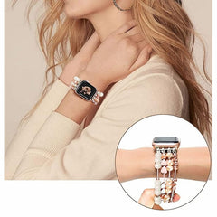 Crystal Pearl & Hematite Elastic Beaded Bracelet Watch Band