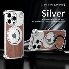 Walnut Wood Aluminum Alloy Frameless Shell  Magnetic Aromatherapy(Fragrance Release) Stand Case for iPhone 15 Series