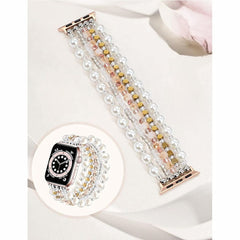 Crystal Pearl & Hematite Elastic Beaded Bracelet Watch Band